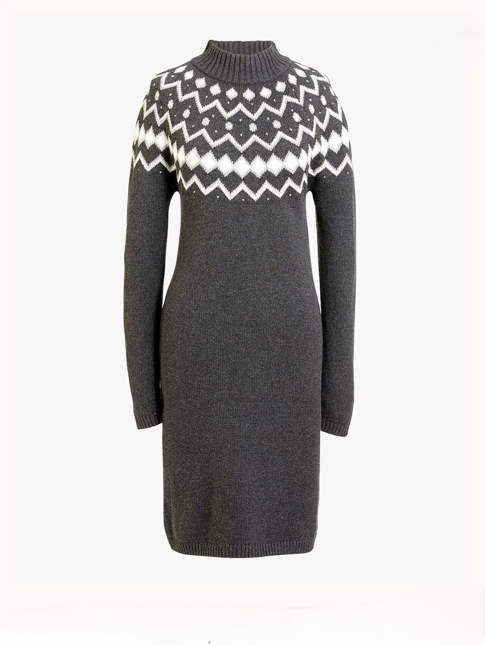 J. Crew Charcoal Gray & White Fair Isle Turtleneck Sweater Dress 100% Cotton